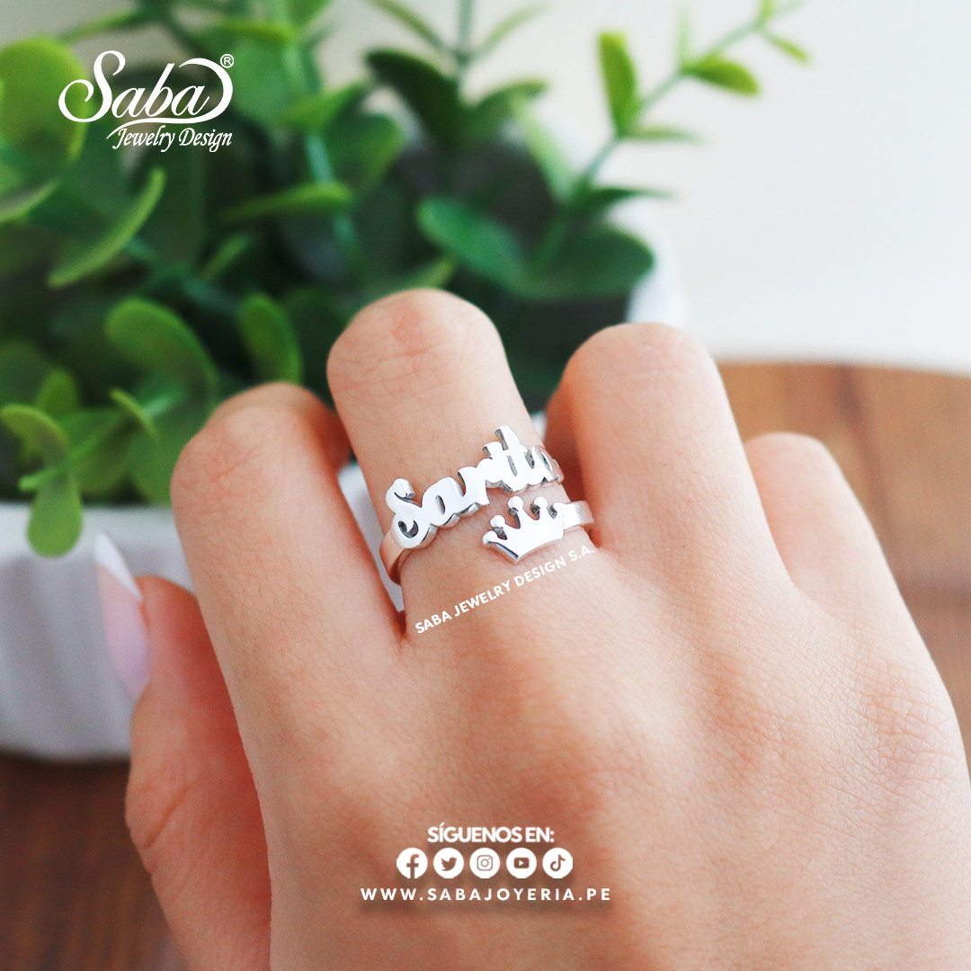 Anillo con nombre - Corona - Plata Fina