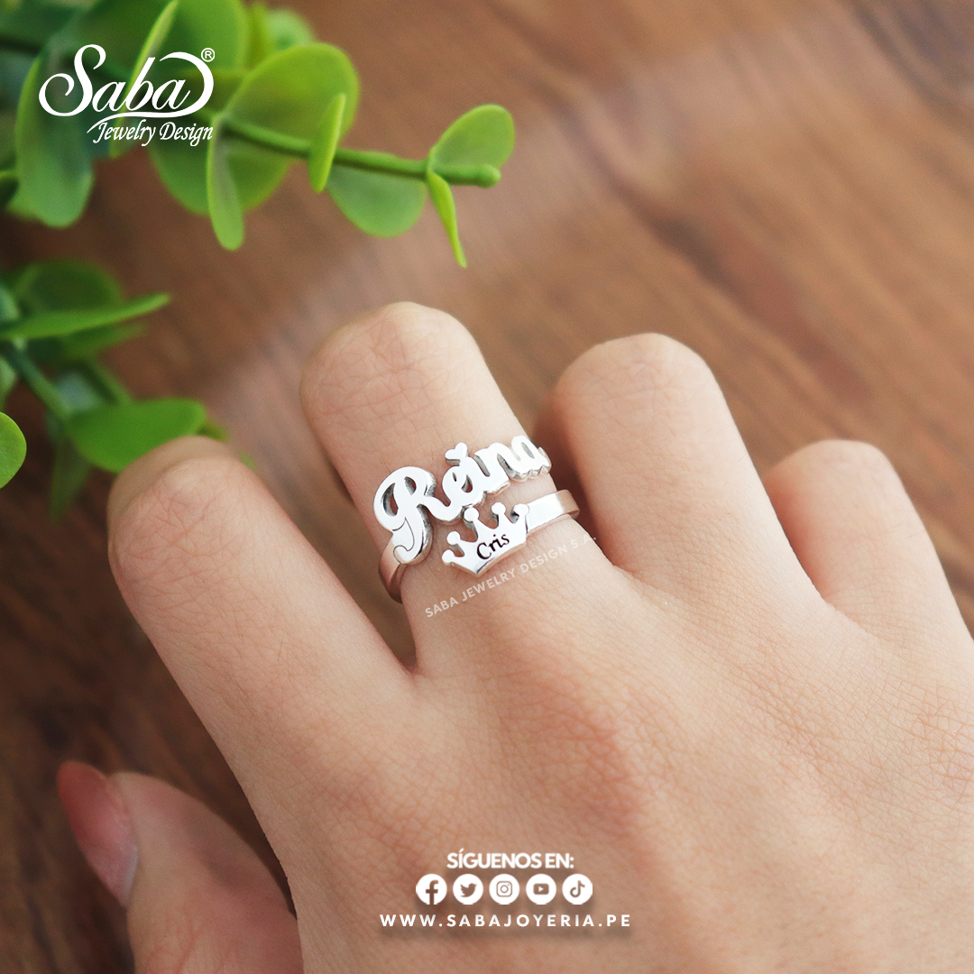 Anillo con Nombre Corona grabada Plata Fina